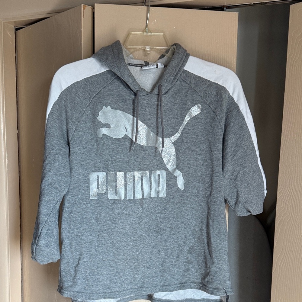 Puma Gray Hoodie with Sparkly Logo 3/4 sleeve